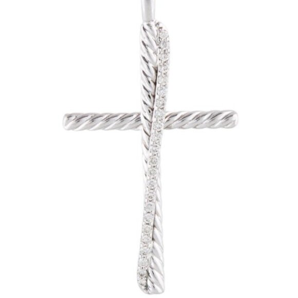 DAVID YURMAN DIAMOND 0.35CTW STERLING SILVER CROSSOVER CROSS PENDANT NECKLACE - Picture 1 of 9